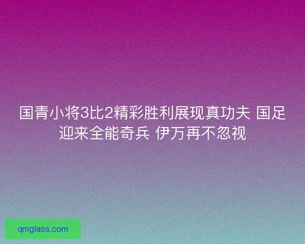 国青小将3比2精彩胜利展现真功夫 国足迎来全能奇兵 伊万再不忽视